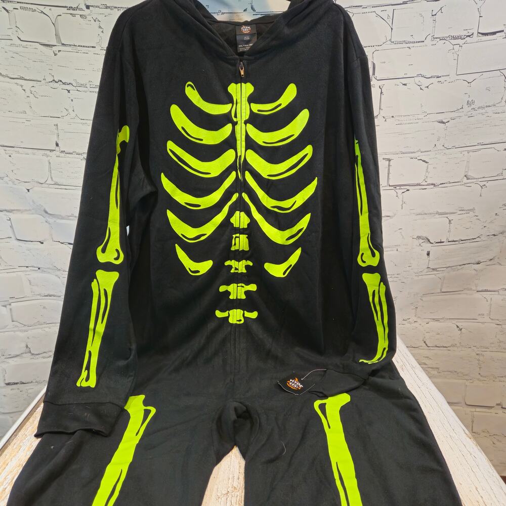 Mens 1pc Halloween Skeleton Glow-in-the-dark Halloween Costume 2XL Tall